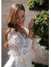 Beaded Ivory Feather Tulle V Back Wedding Dress